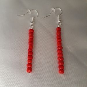 Red Dangle Earrings Seed beads Silver Plated Hook handmade beaded earrings